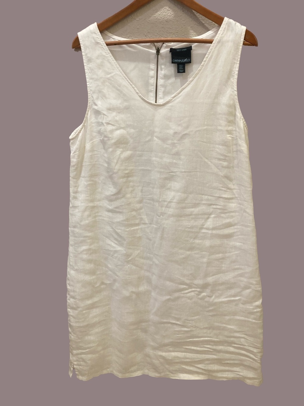 Cynthia Rowley sleeveless white linen shift dress. Size 14. #lagenlook